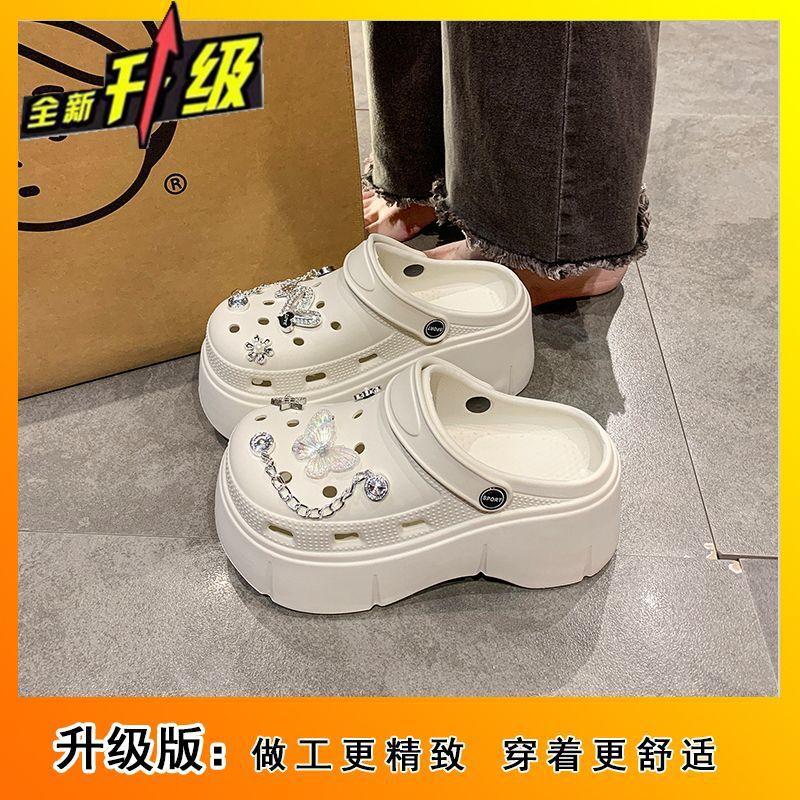 

2025 summer wear high value fashion exquisite butterfly hole shoes women s thick soles heightened non-slip lightweight cool slippers 39-40