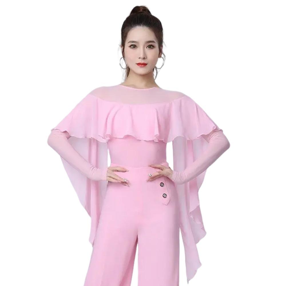 Modische Rüschen Latein-Tanzoberteile Übungs Modernen Walzer Blusen Abendkleider Tanzzubehör Samba Tanzoberteil Damen