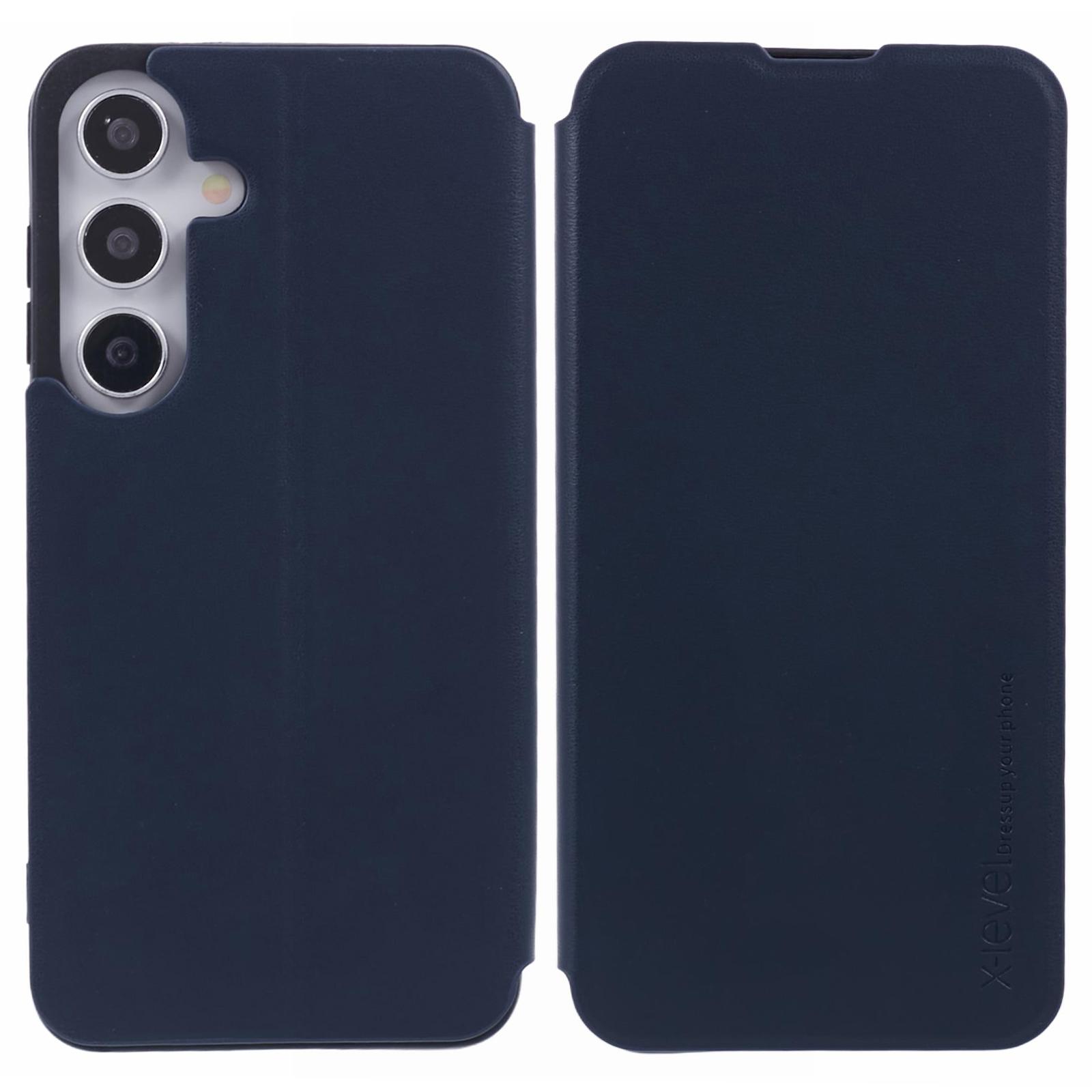 

Colorful-2 Series For Samsung Galaxy S24 Case PU Leather Flip Protective Cover Magnetic Auto Closing Dark Blue