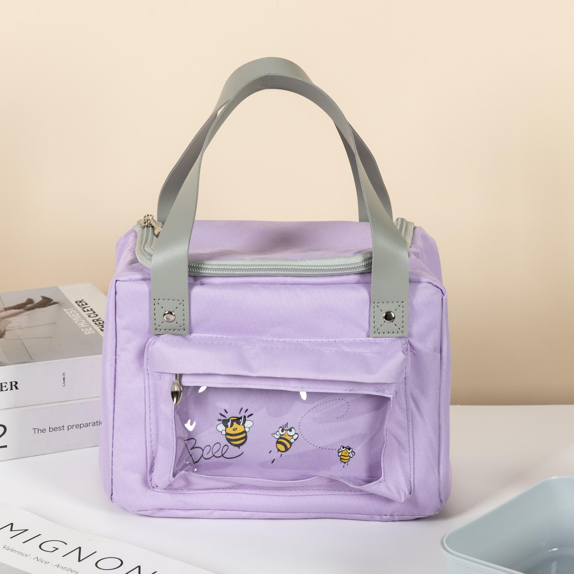 

1PC-hand-held lunch bag portable picnic bag outdoor insulation bag aluminum lunch bag lunch bag фиолетовый