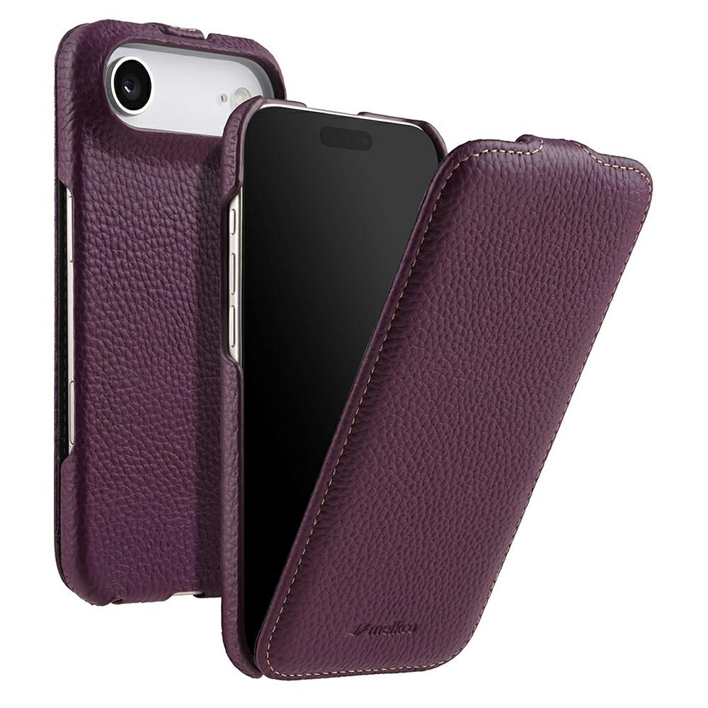 MELKCO For iPhone Air Case Compatible with MagSafe Vertical Flip Genuine Cow Leather+PC Phone Cover