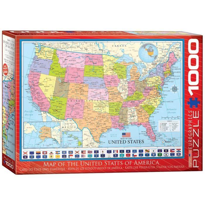 Puzzle Carte Des États-Unis - Eurographics - 1000 Pièces - Rouge - Multicolore - Adulte - Mixte