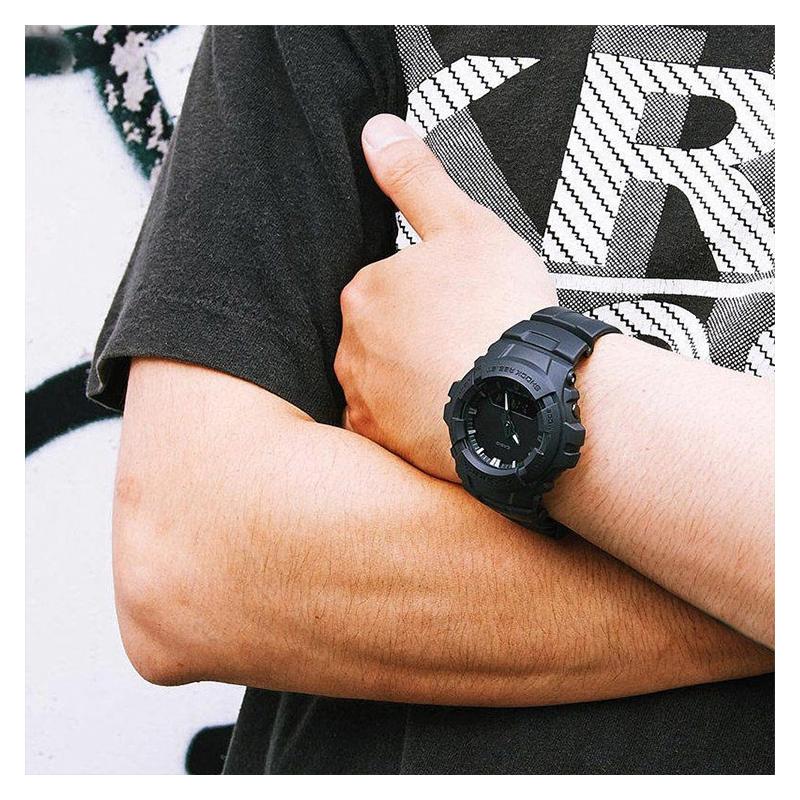 Casio G-SHOCK Fashionable Street Cool Classic Pointer Dual Display Sports Waterproof and Shockproof Quartz Movement Resin Strap Japanese G-100BB-1A