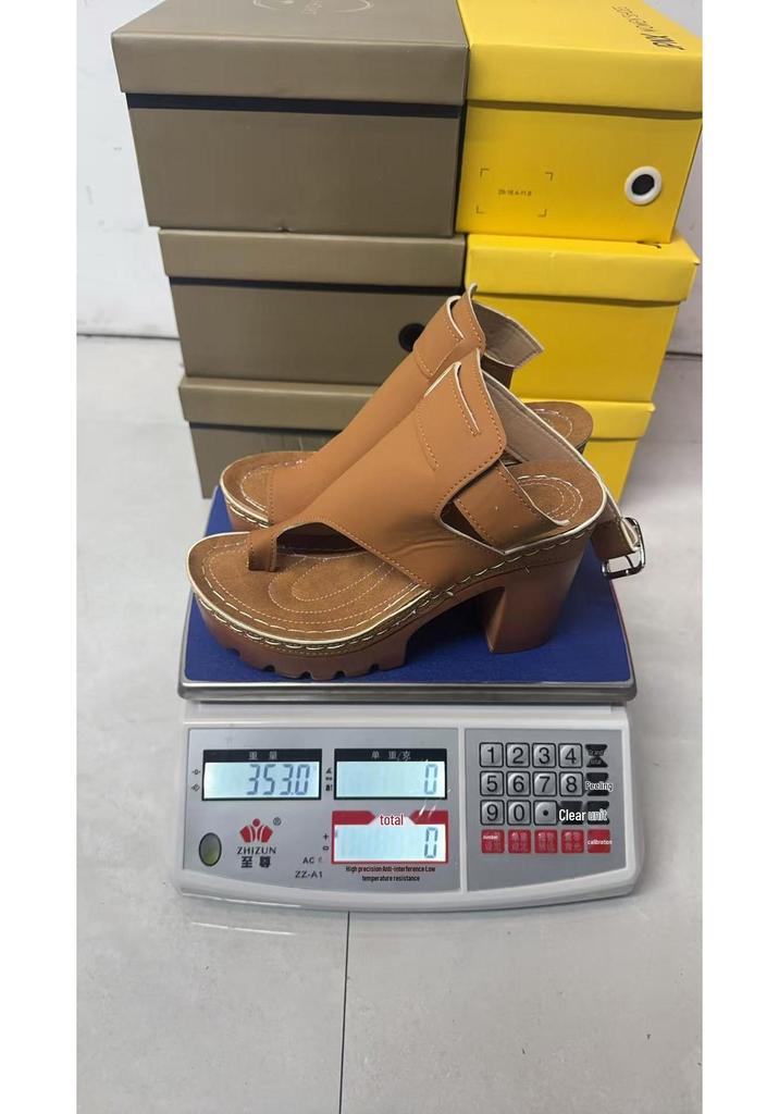 2026 Chunky Heel Women's Sandals: European & American Thick-Soled, Toe-Covering, Buckled High Heels for Summer