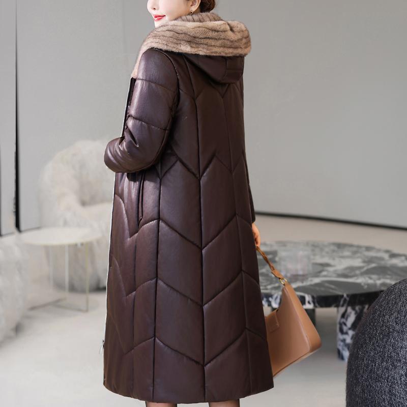 Winter Woman Faux Sheepskin Coats Hooded Elegant Thick Warm Winter Long Parkas Female Leather Jacket