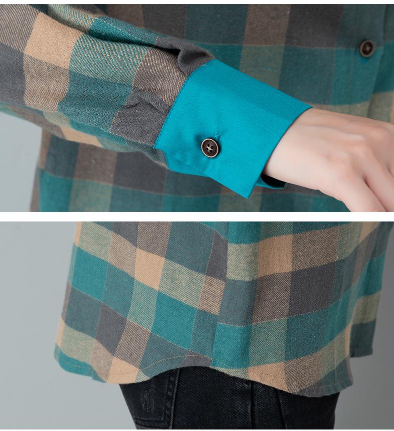 Autumn Plaid Cotton Long Sleeve Shirt for Middle-Aged & Elderly Women - Casual Slim Fit with Lapel