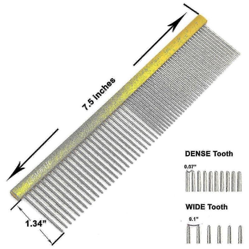 Professional Groomer Use Dog Comb For Shedding Tangles,Knots,Mats.Greyhound Comb With Long Wide Metal Tooth.Dog Grooming Comb For Long Hair DogsGold-G