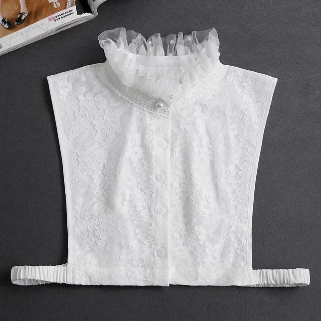 Damen Spitze Abnehmbarer Kragen Vintage Einfarbig Falscher Kragen Revers Bluse Top Verstellbar Frauen Damen Falscher Blusenkragen