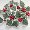 50/10Pcs Artificial Holly Berries With Green Leaves DIY Christmas Wreath Wedding Flower Gifts Xmas New Year Festival Decorations