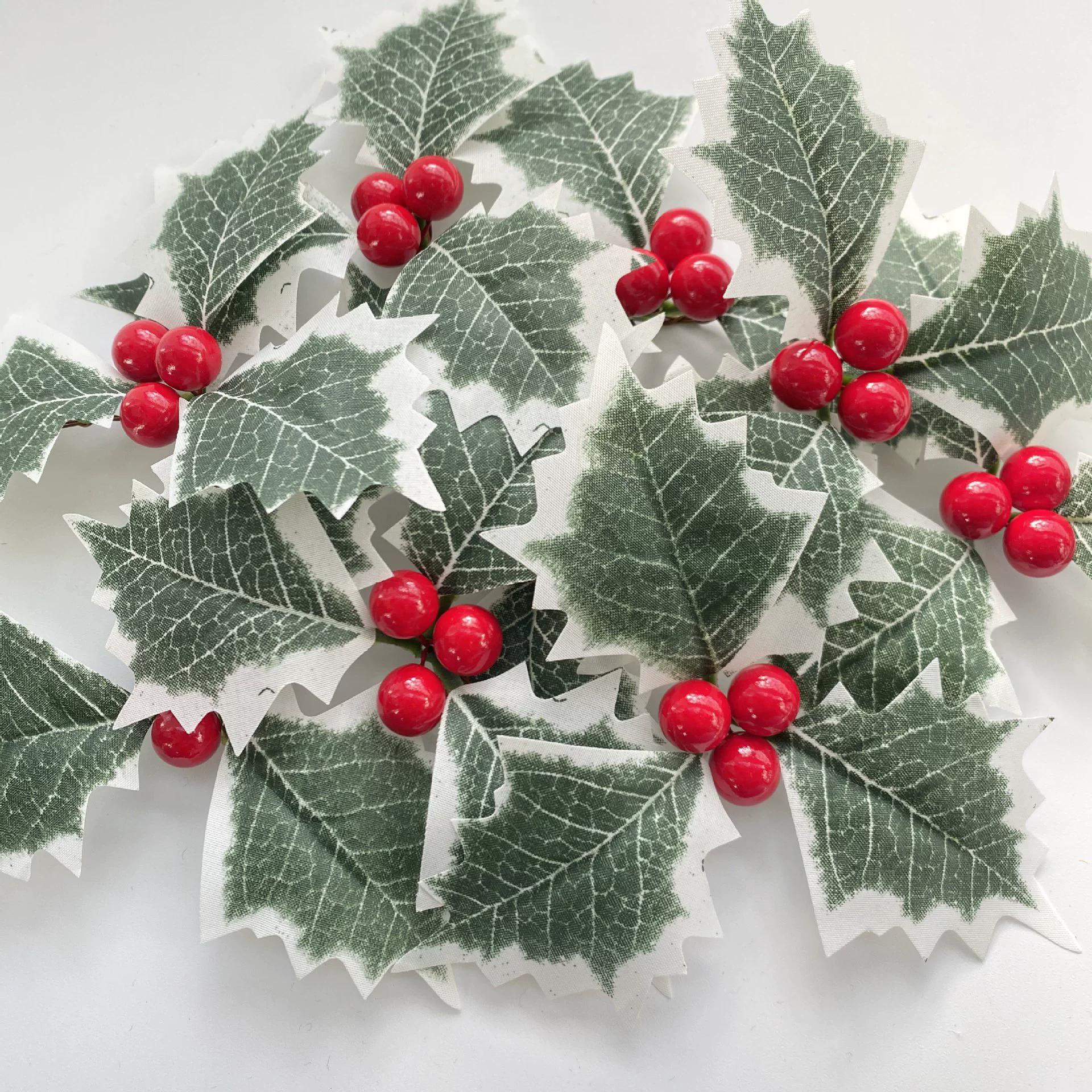 

50/10Pcs Artificial Holly Berries With Green Leaves DIY Christmas Wreath Wedding Flower Gifts Xmas New Year Festival Decorations 10PCS красный