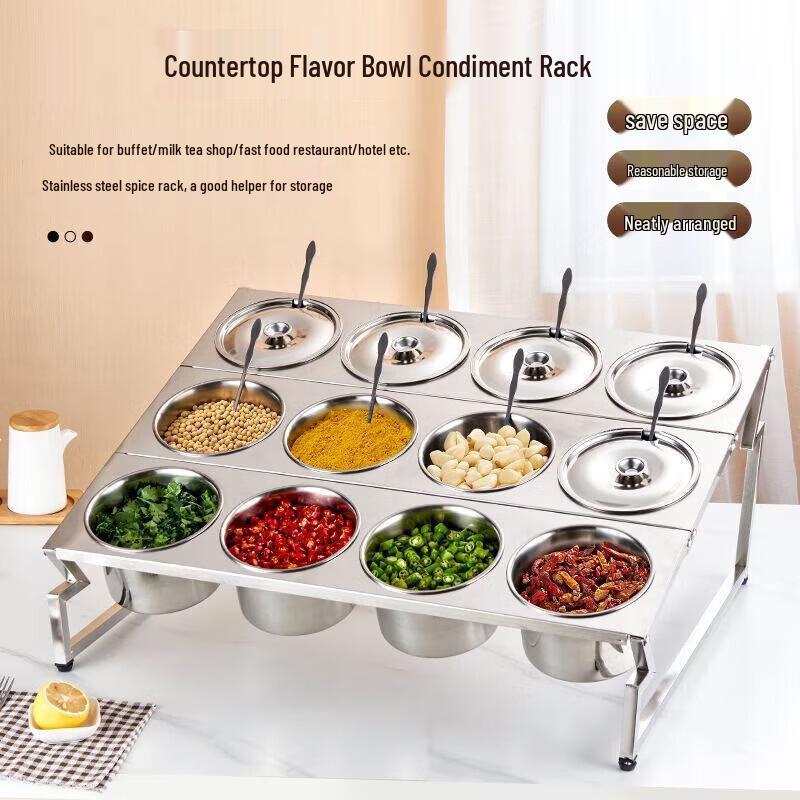 Kommersiell rostfri 12-facks kryddorganisatör med lock