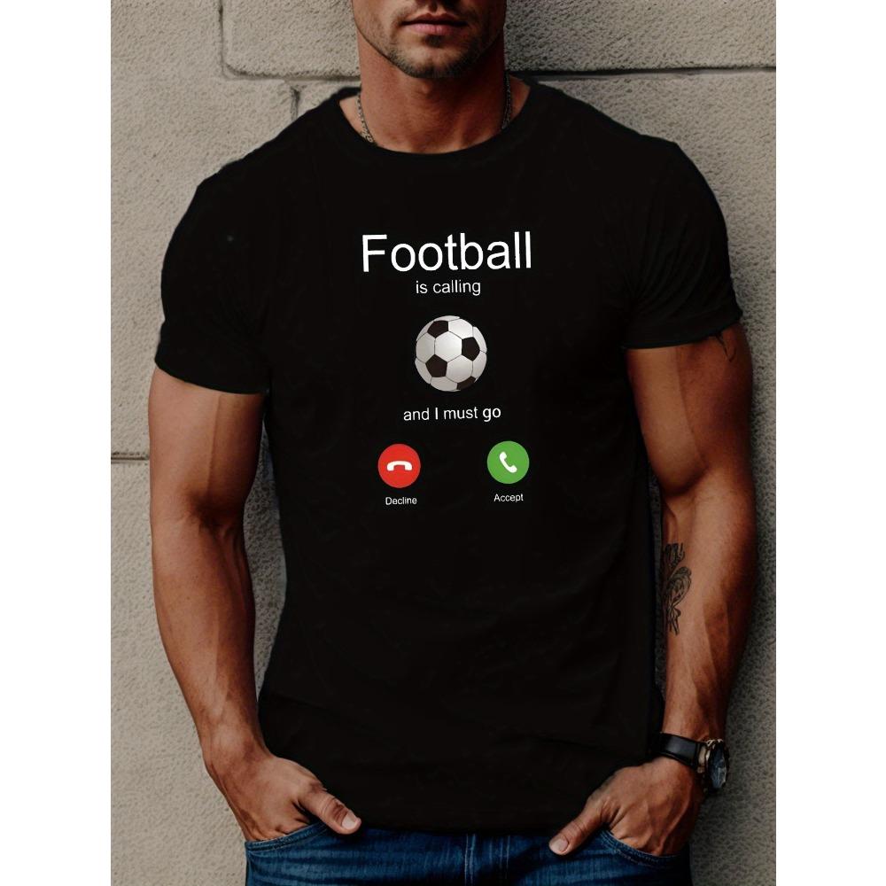 

European sizes FOOTBALL IS CALLING Print T Shirt, Tees For Men, Casual Short Sleeve T-shirt For Summer 4XL чорний