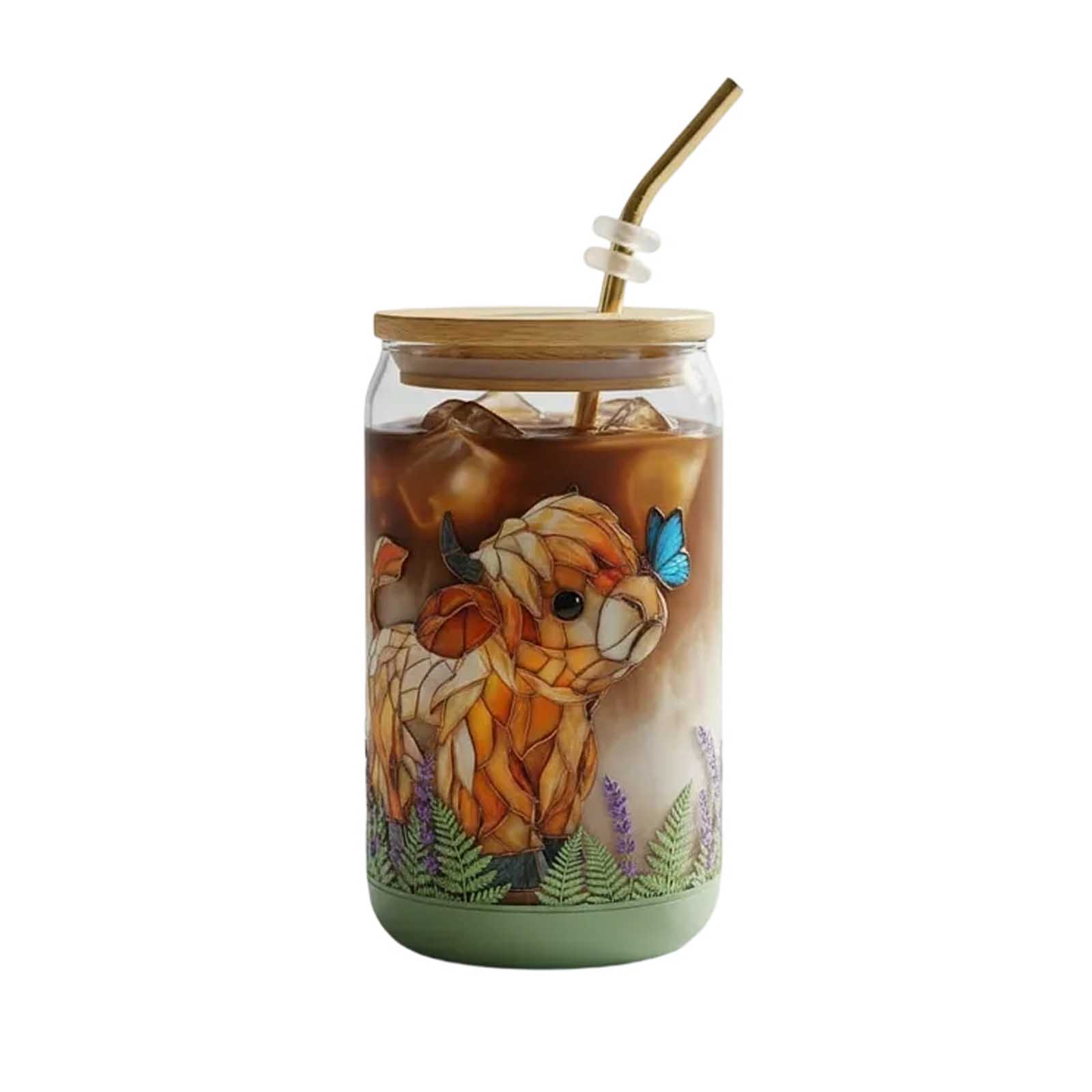 

Cute Scottish Cow Iced Coffee Cup, Lavender & Butterfly Design, -Free Plastic Water Bottle For Smoothie, Tea, Travel, Gift For Lovers One Size