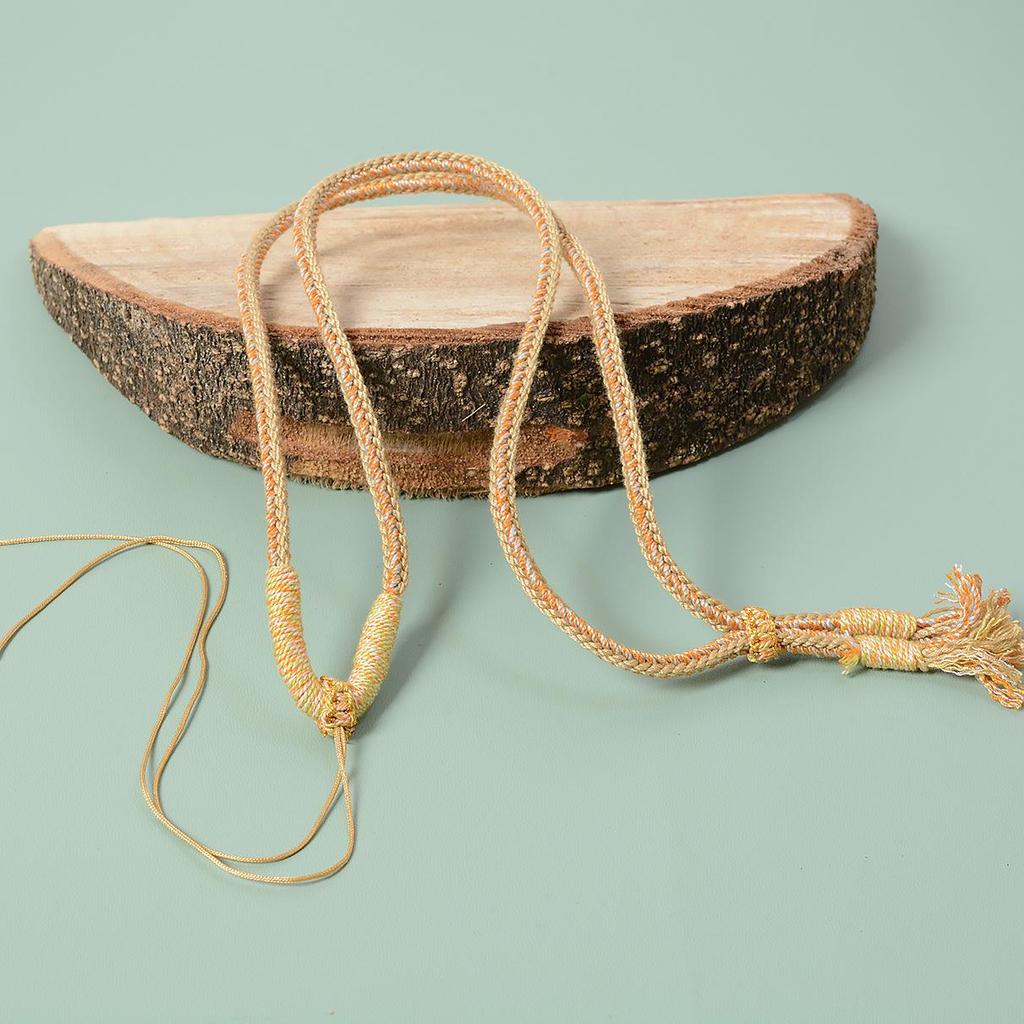 Hand-Woven Tibetan Thangka Necklace with Dzi Pendant and Clavicle Cotton Rope