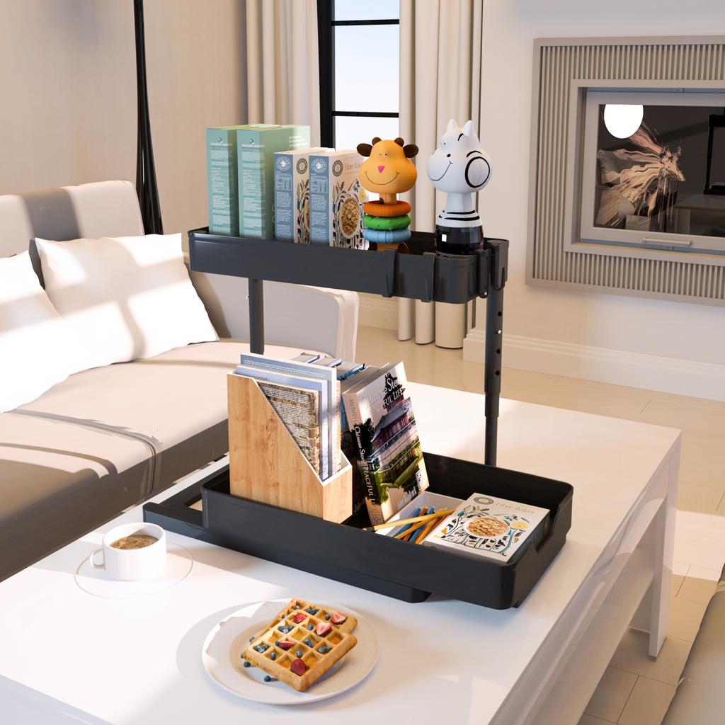 Adjustable Height Under Sink Organizers and Storage, Pull Out Cabinet Organizer 2 Tier Slide Out Shelf Under Cabinet Storage, Under Sink Organize