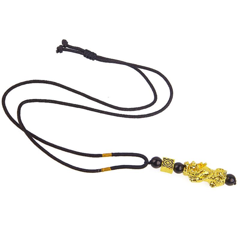 1 Peça Colar Pingente Pixiu para Riqueza Boa Sorte Feng Shui Chinês Fé Colar de Contas de Obsidiana Joia de Moda Unissex