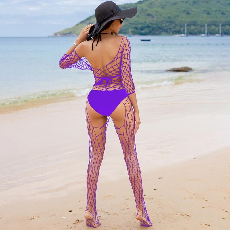 Women Fishnet Mesh Bodystockings Long Sleeve Bodysuit See Through Tights Nightwear Erotic Lingerie Crotchless Jumpsuit