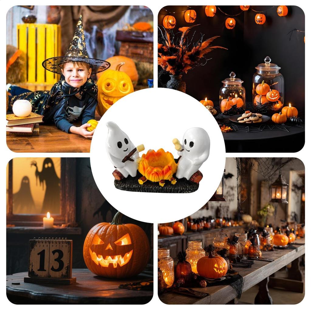 Ghost Campfire Statues Halloween Desktop Ghost Campfire Statue 3D Printed Cute Ghost Ornaments Statues Halloween decoration