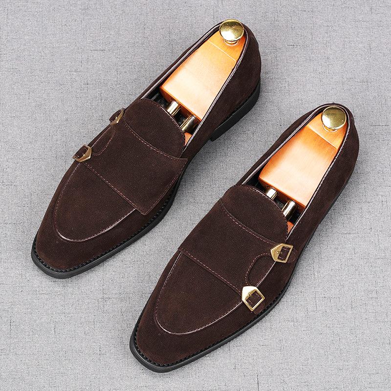 Fashion Fashion New Men's Pointed Toe Suede Leather Flats Shoes Male Designer Monk Strap Loafter Homecoming Wedding Dress Footwear