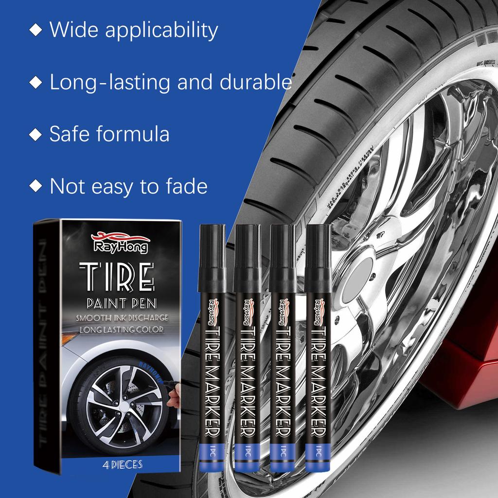 4pcs Car Tire Marker Pen Quick Dry Weather Resistant Paint Pen For Tire Lettering Creative Graffiti Design Auto Accessories