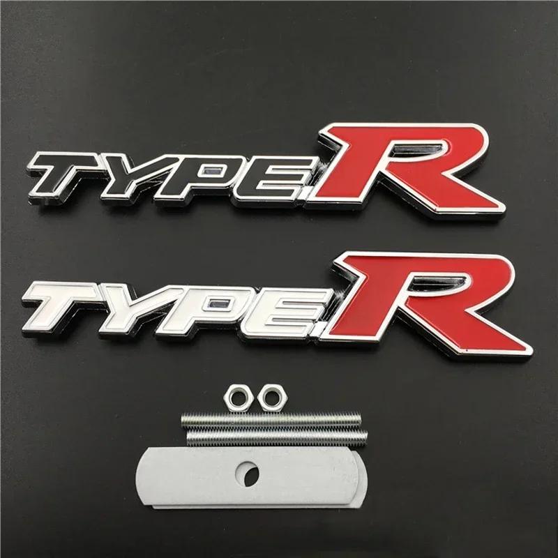 3D Metal Type R Logo Letter Car Front Grill Emblem Badge Decal Accessories For Honda Civic CRV HRV Accord Fit