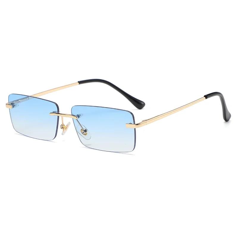 Lightweight Comfortable Durable High Quality Retro High End No Rim Alloy Metal Square Shaped Female Sun Glasses
