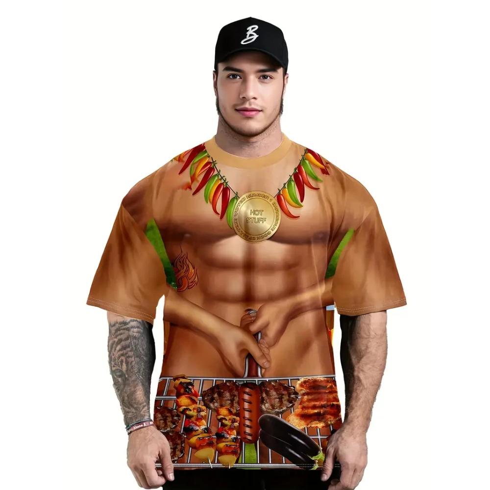 New Funny Muscle Body 3D Printed T-shirt Mens Designer Clothes Streetwear Short Sleeve Top Tees Ugly Chest Hair T Shirt Clothing
