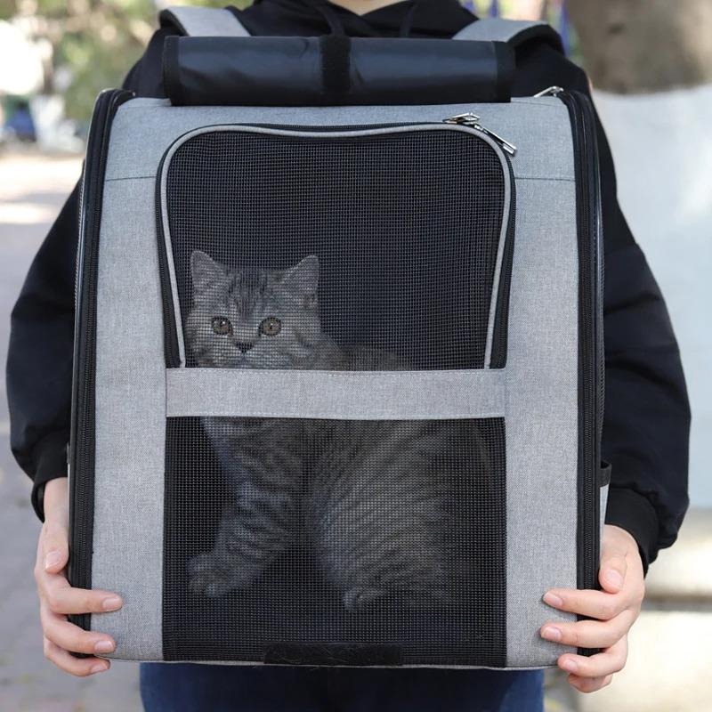 Batohy pro přepravu koček Rozšiřitelný batoh pro kočky s krytem proti slunci, Prodyšný síťovaný batoh pro přepravu mazlíčků na cesty, turistiku, kempování