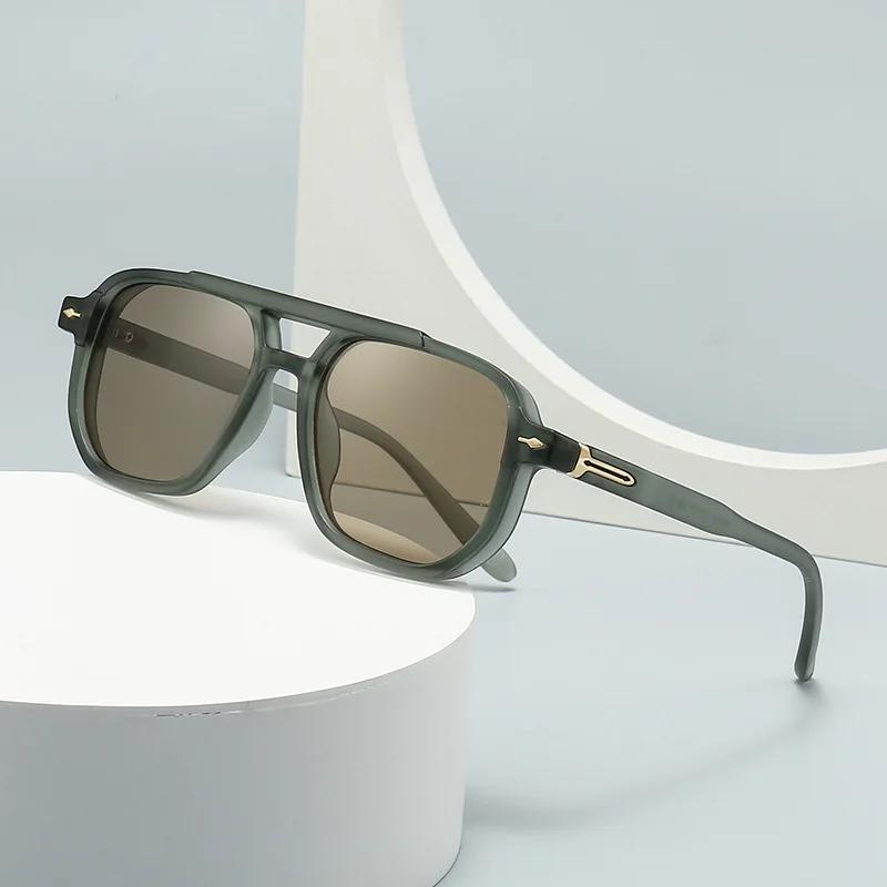 Retro Double Bridges Square Sunglasses UV400 Fashion Men Women Gradient Sun Glasses Rivets Trending Shades