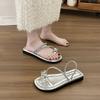 Flat Bottom French Set Toe Small Cool Slippers Women's 2025 New Summer Soft Bottom with Skirt Rhinestones Beautiful Seaside Sandals