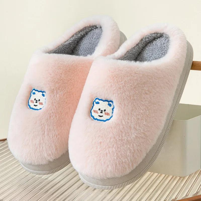 Fashion Thickened Plush Cotton Couple Slippers for Winter Indoors Anti-Slip and Warm Home Household Shoes