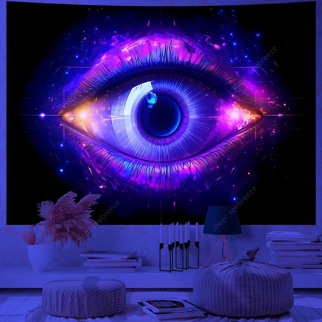 Psychedelic Eye of God UV Reactive Tapestry for Witchcraft Hippie Wall Hanging Bohemian Mandala Art Aesthetic Room Wall Decor