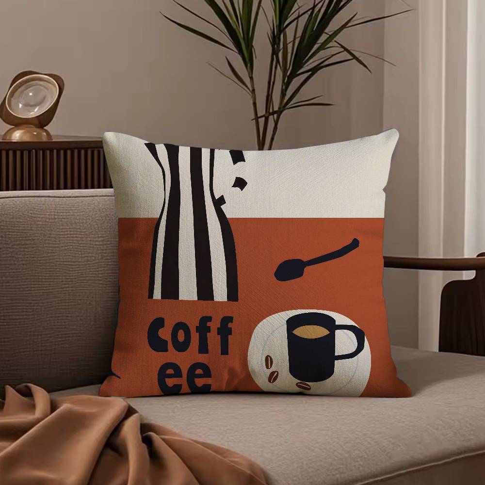 Creative Coffee Illustration Pillow Case Anti-dustmite Pillowcase Invisible zipper silky short plush Sofa cushion cover