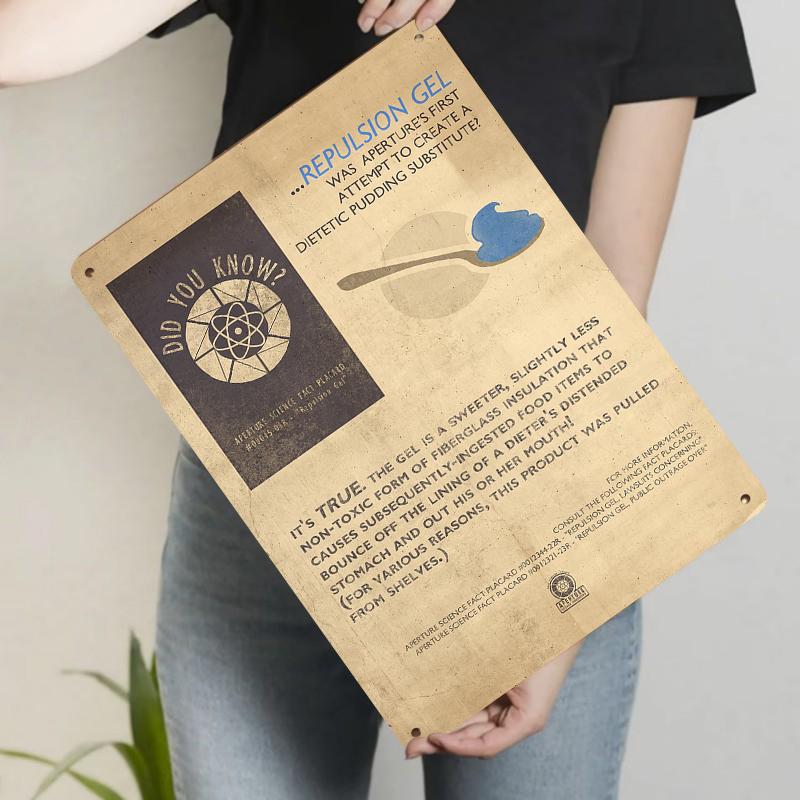 

Aperture Science Repulsion Gel Vintage Metal Plaque Gaming Decorative Wall Art Collectible Sign 20x30cm（7.8x11.8inch）