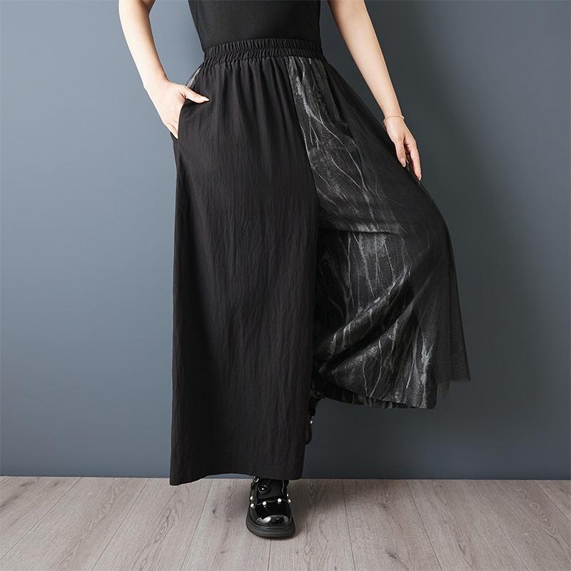 

Black Plus size Vintage high Waist Casual loose summer wide leg Pants Women Trousers