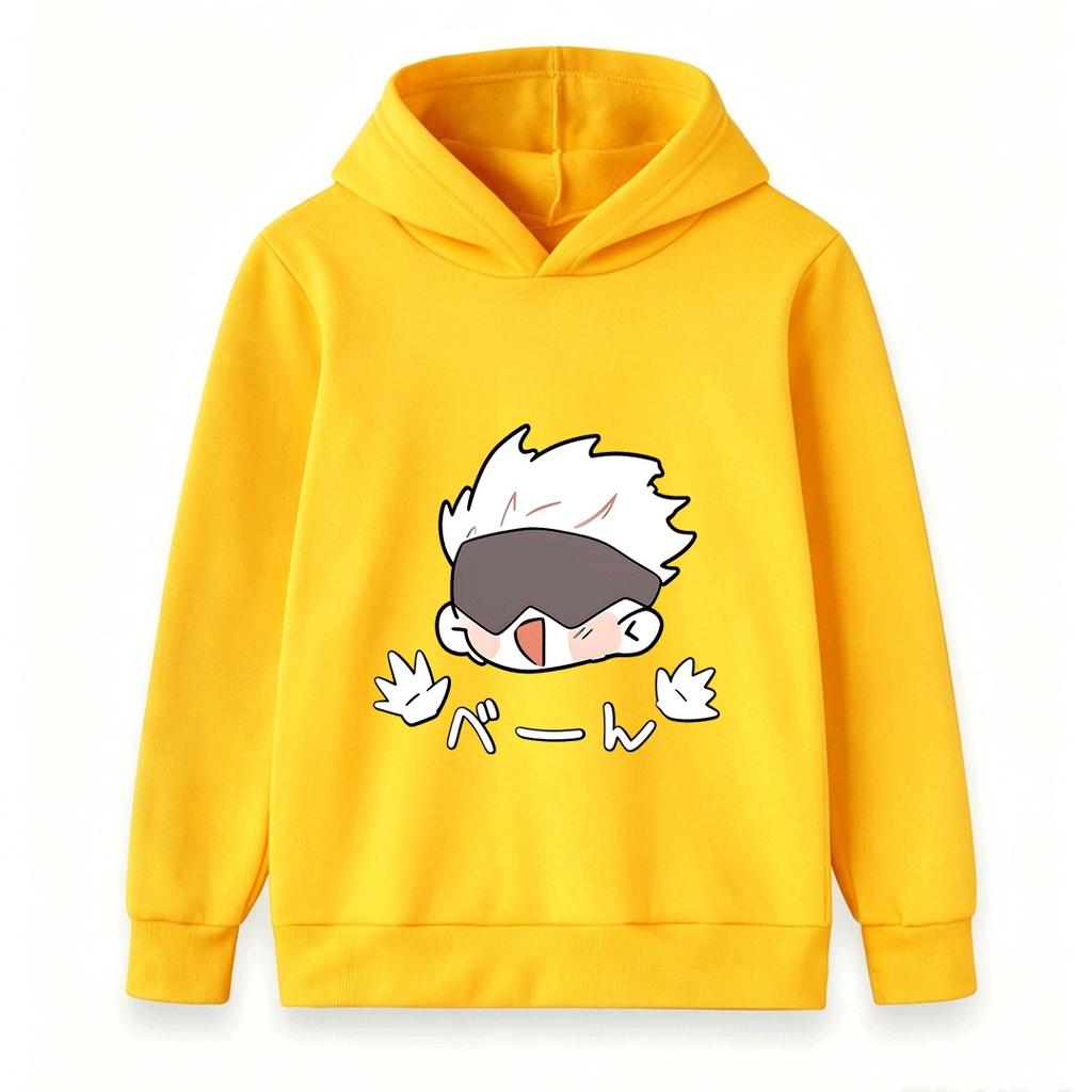 Kids Boys Girls Pullover Hoodie, Cute Cartoon White Hair Anime Character Printed Casual Long Sleeve Hooded Sweatshirt for Daily Wear