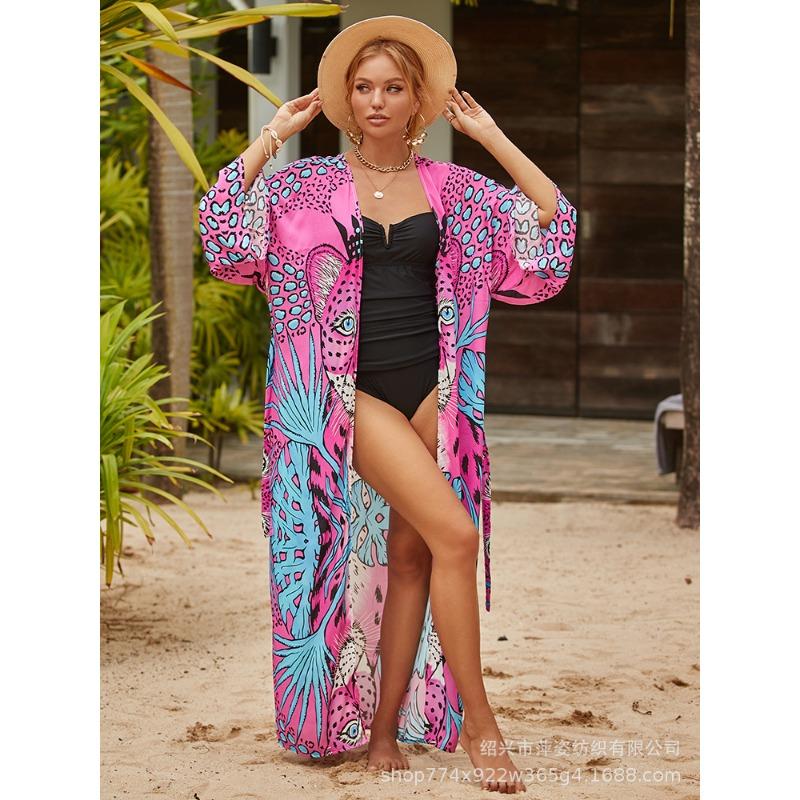 Plus Size Women's Print Bikini Sunblock Beach Holiday Cardigan Beach Cover Up