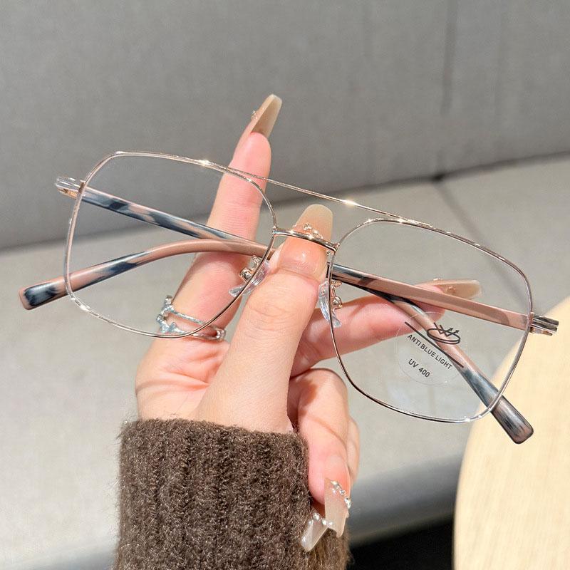 Double Beam Thin Frames Eyeglasses For Female Without Makeup High-end Whitening And Anti-blue Lightweight Flat-glass Myopia Eyeglasses 9085
