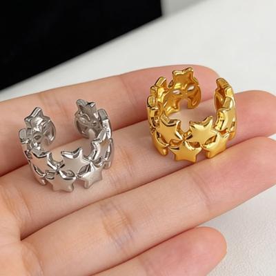 Cute Star Open Eternity Promise Rings for Women Men Stainless Steel Adjustable Finger Knuckle Statement Ring