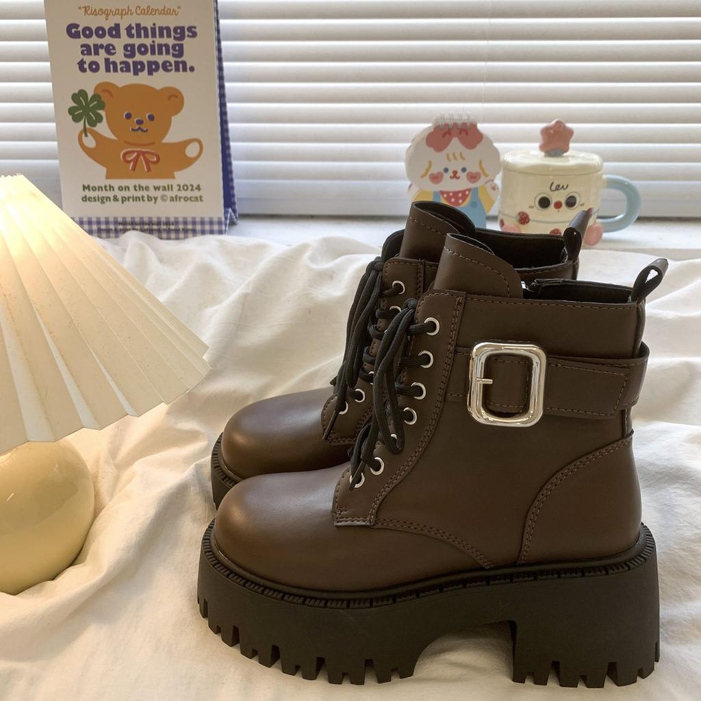 Single Boots Spring and Autumn New Women's Heightened Heel British Wind Locomotive Boots Short Boots Small Thick-soled Martin Boots