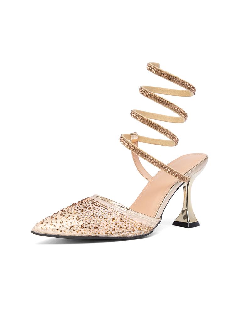 Women's Pointed-toe Strappy High Heels, Trendy and Fashionable Design, Rhinestone High Heels
