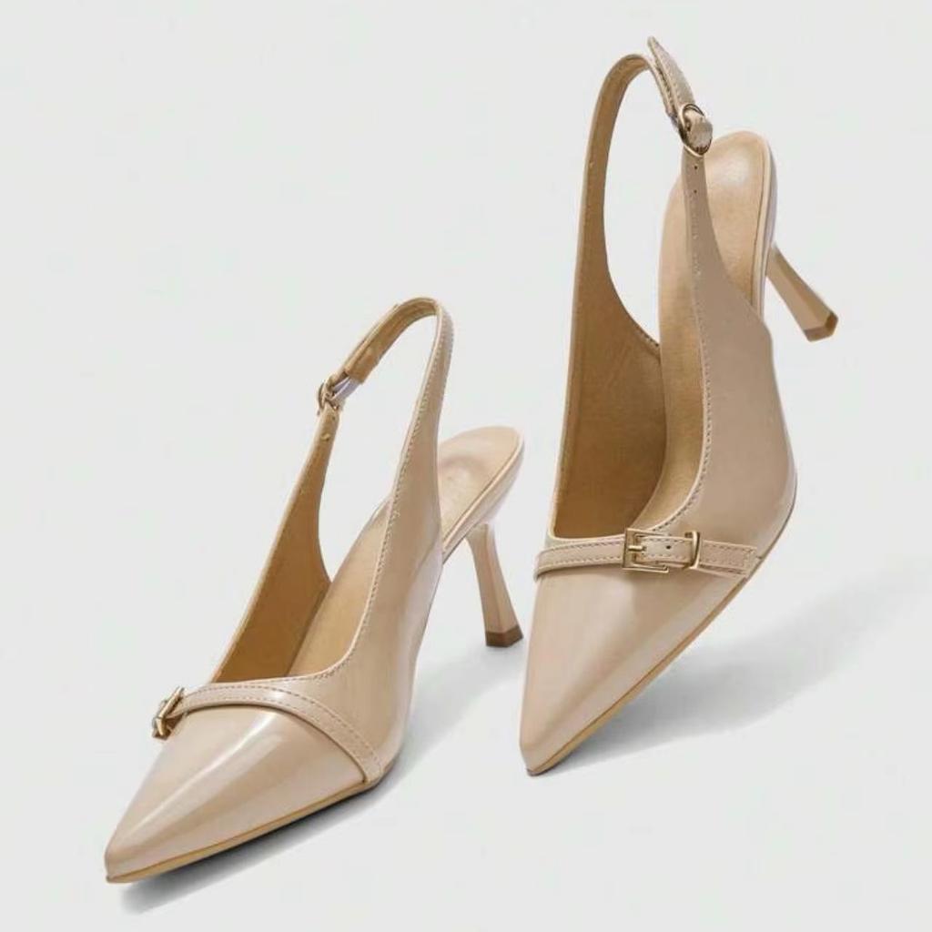 Classic Ankle Strap Sandals Woman Slides Casual Thin High Heels Shoes Women Solid Slip on Pointed Toe Summer Sandals Plus Size