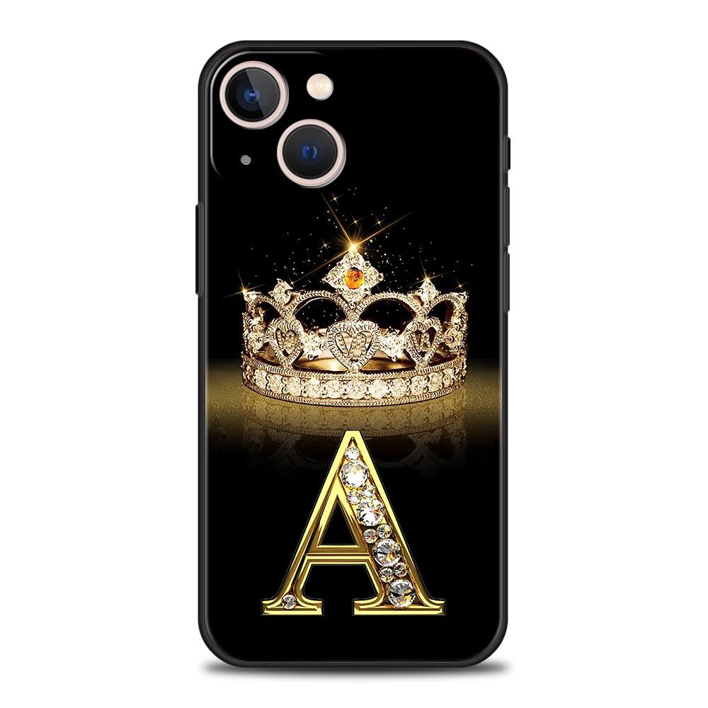 Diamond Crown Letter 26 Letters Phone Case For iPhone 17 16E 15 16 14 13 12 11 Pro Max 7 8 Plus Soft TPU Back Cover
