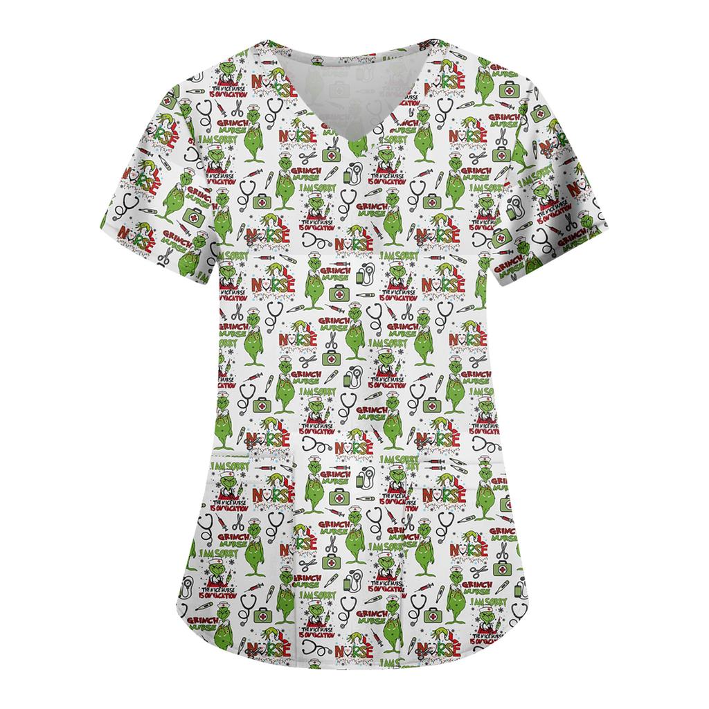 Women's Fashion Casual Christmas Print Pocket T-shirt Top