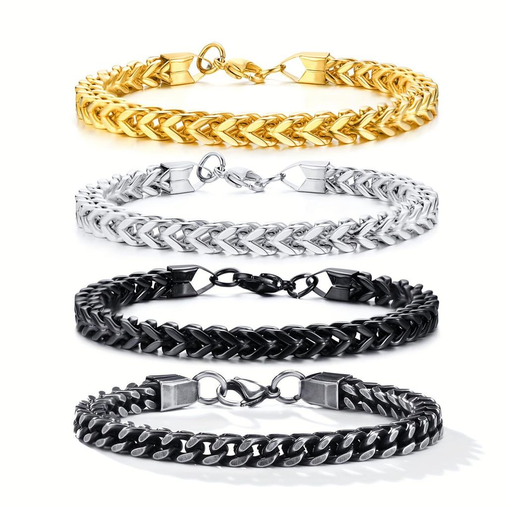 Hip Hop European-American Titanium Steel Double Row & Single Row Mesh Bracelet with Stainless Steel Inlay.
