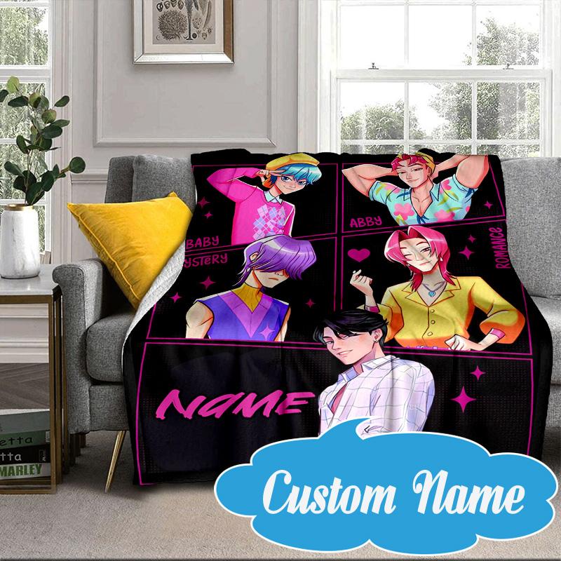 Custom Name Fantasy Night Trio K-Pop Blanket bed sofa Blanket Flannel Blanket for Camping, Hiking, Picnic Essentials,gift for Fan family