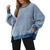 Women's Long-sleeved Round-neck Striped Round-neck Versatile Casual Loose Sweatshirt