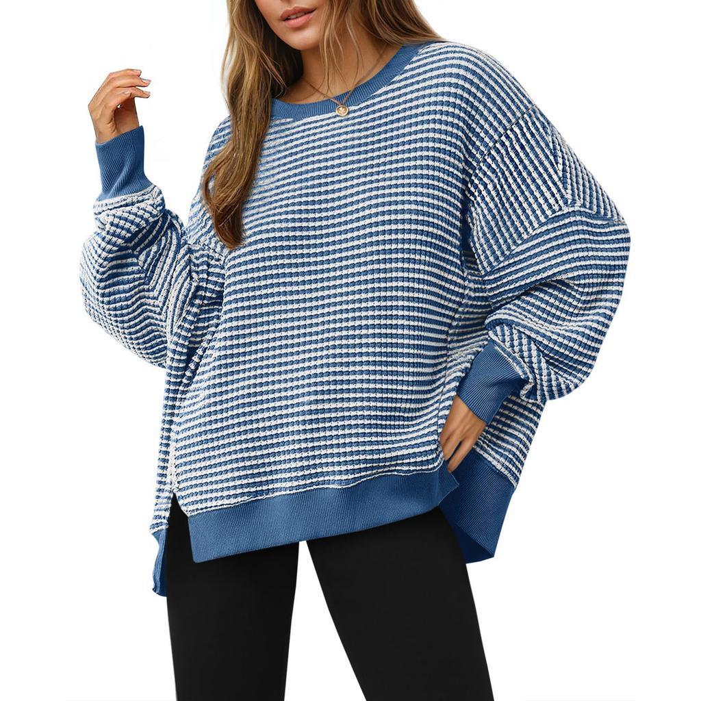 Women's Long-sleeved Round-neck Striped Round-neck Versatile Casual Loose Sweatshirt