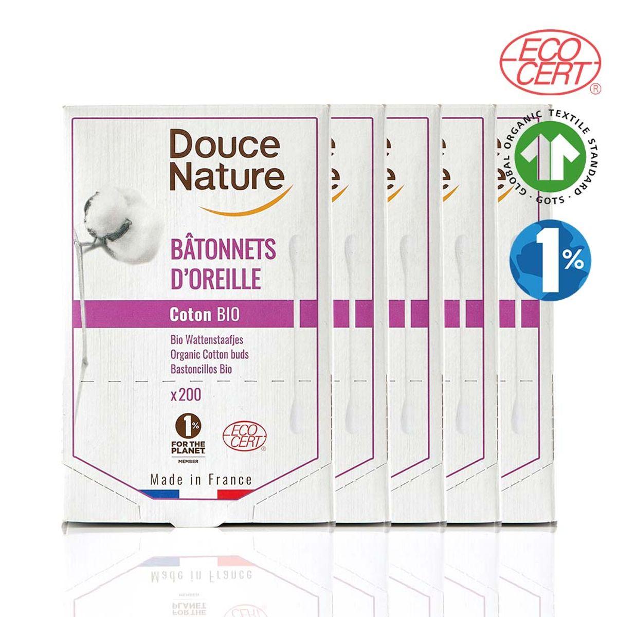 100% French Organic Cotton Swabs, 200 swabs x 5 packs