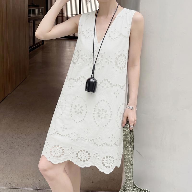 ZANZEA Women Elegant Hollow Crochet Patchwork Casual V-Neck Sleeveless Dress M